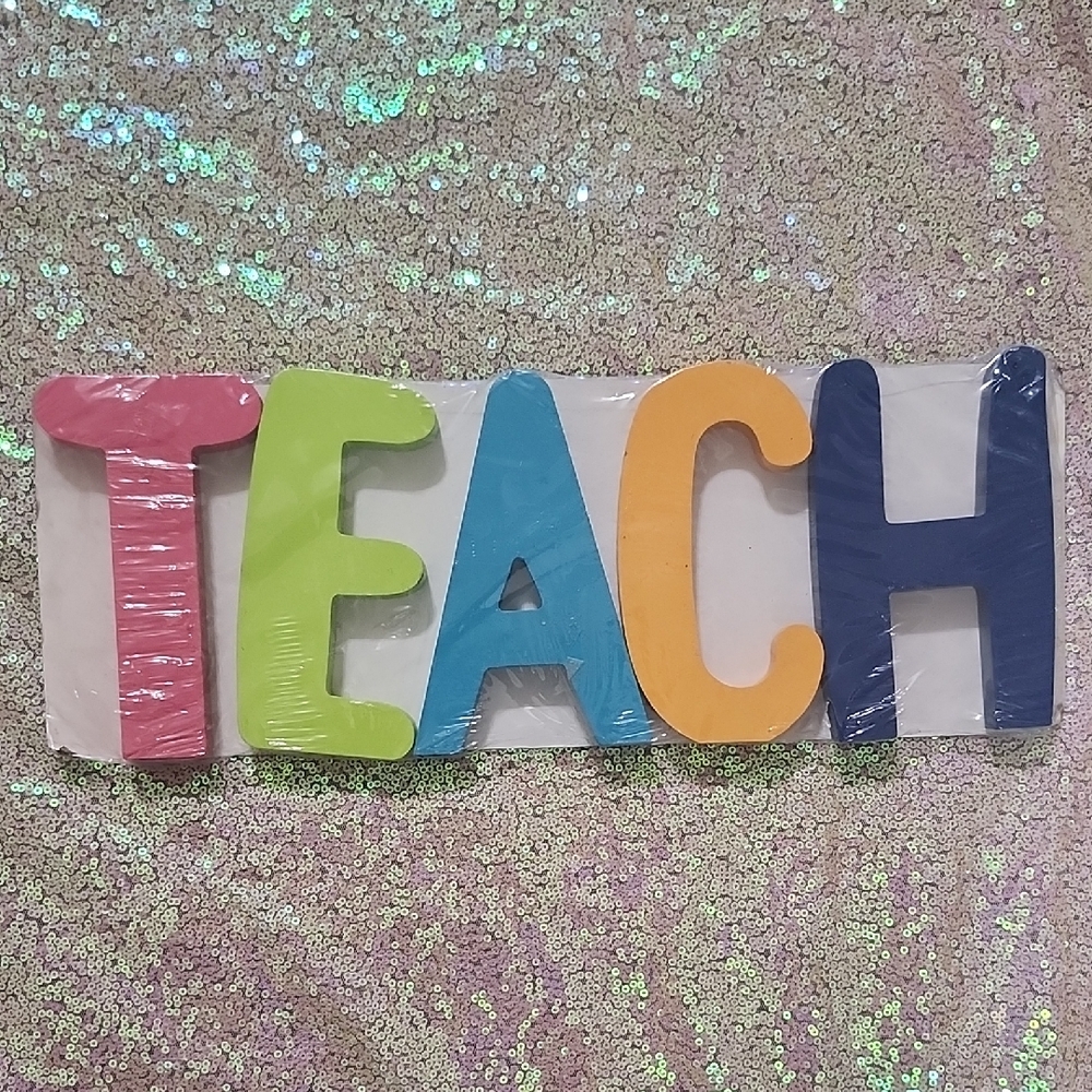 Colorful TEACH Wall Decor! New! Wood.
